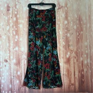 Mudd Y2K Pull On Flare Leg Boho Black Floral Red Tropical Blue Print Pants Sz M